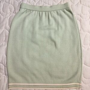 St. John Collection Sz 10 Medium Wool Blend Santana Knit Mint Green Skirt Stripe
